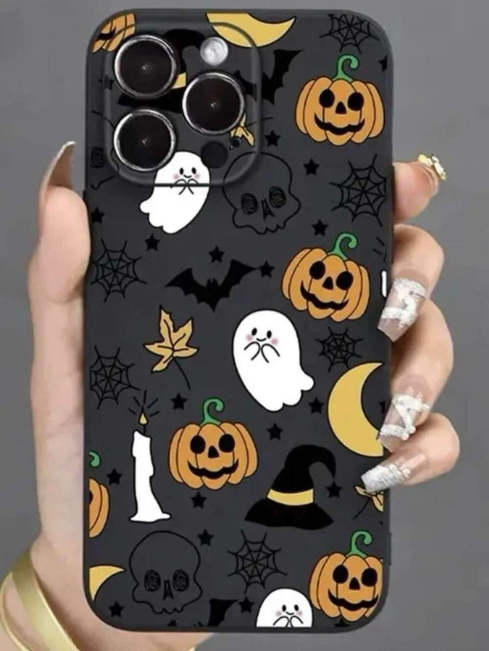 Halloween iPhone11 Pro Cute Ghost Pumpkin Bat Pattern Black Protective Cover